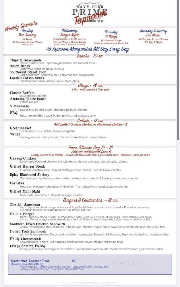 Navy Pier Prime & Taproom - Staten Island, NY menu_pic