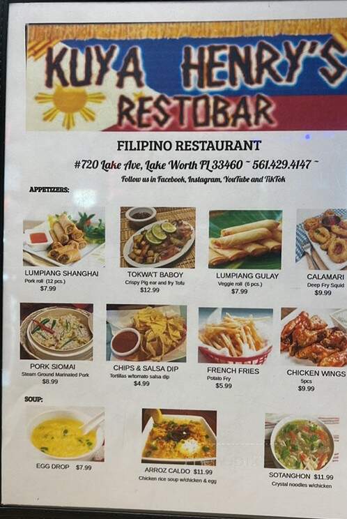 Kuya Henry's Restobar - Lake Worth, FL menu_pic