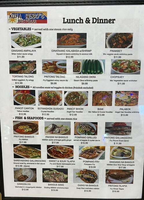 Kuya Henry's Restobar - Lake Worth, FL menu_pic