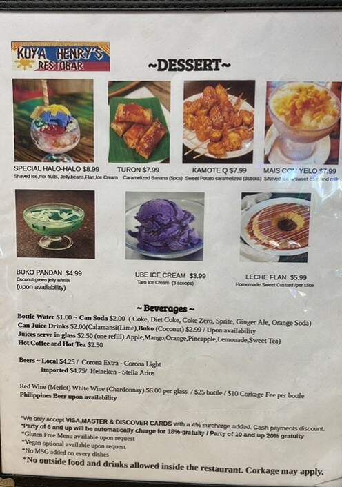 Kuya Henry's Restobar - Lake Worth, FL menu_pic