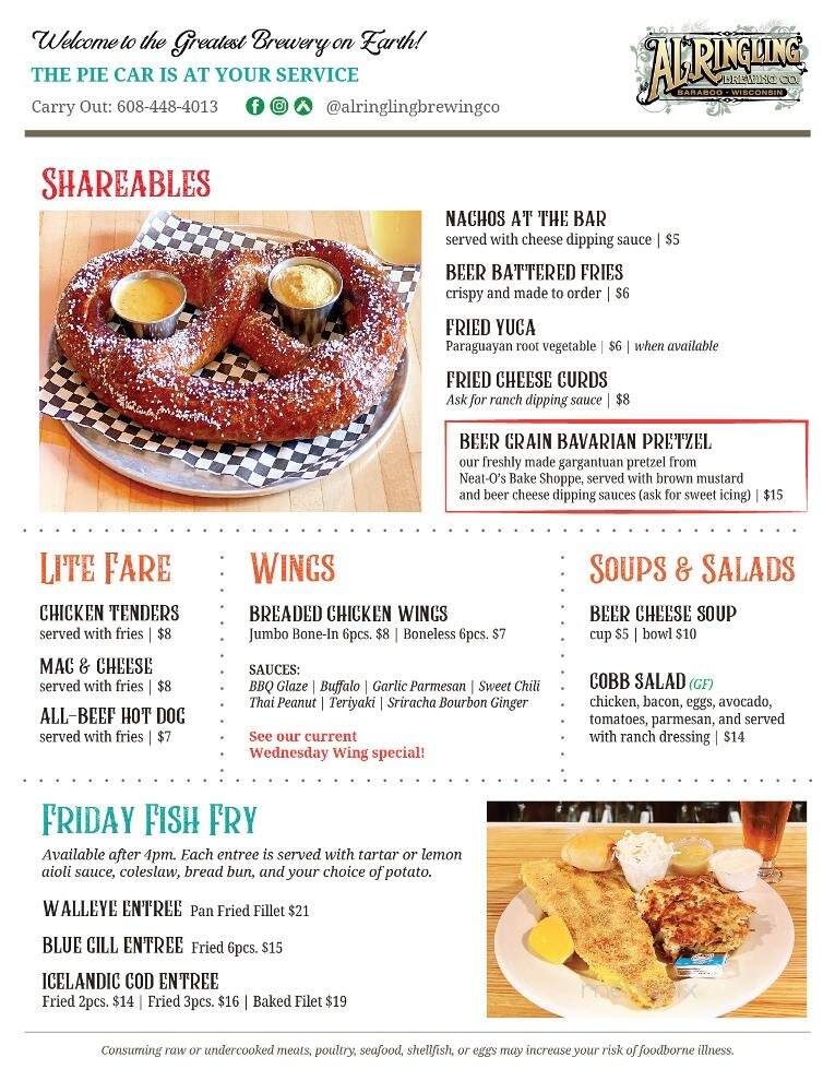 Al Ringling Brewing Co - Baraboo, WI menu_pic
