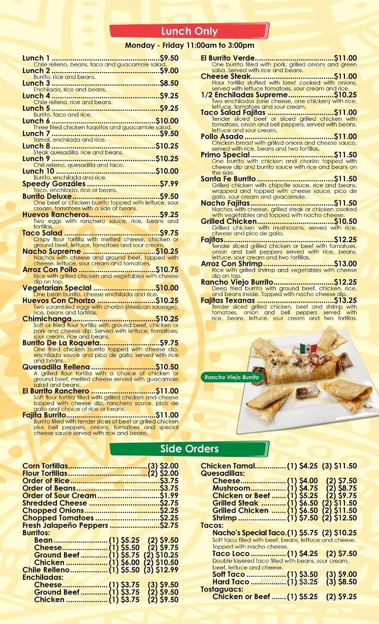 Rancho Viejo - Rochester, NY menu_pic