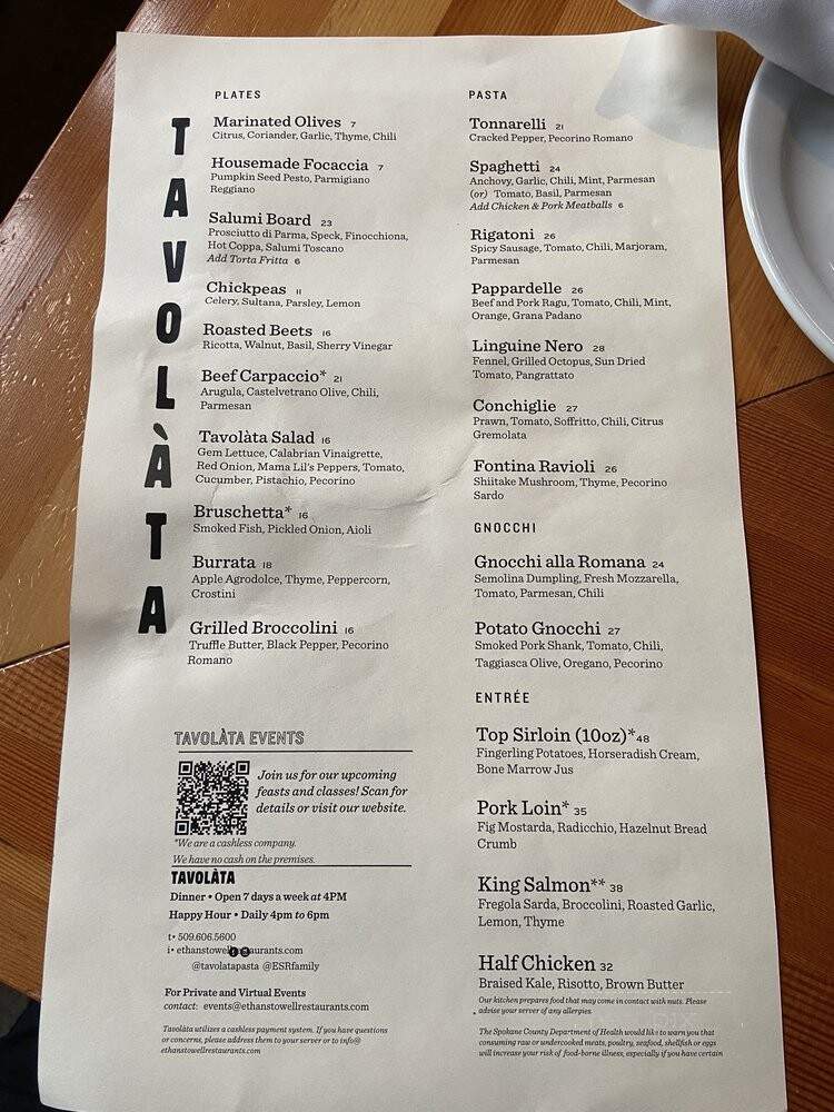 Tavolata - Spokane, WA menu_pic