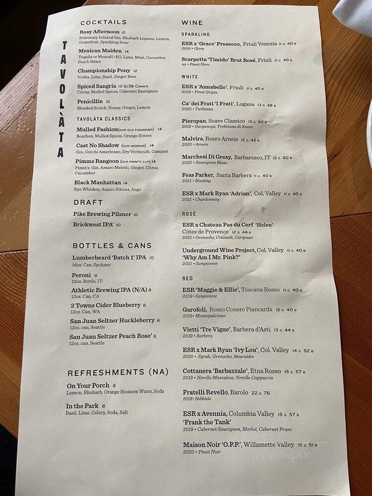 Tavolata - Spokane, WA menu_pic