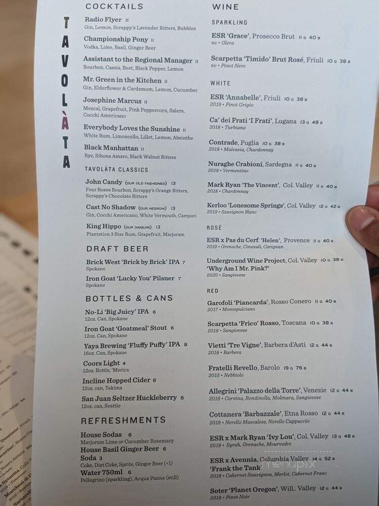 Tavolata - Spokane, WA menu_pic
