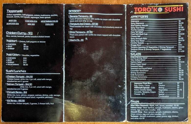 Toro'ko Sushi - San Antonio, TX menu_pic
