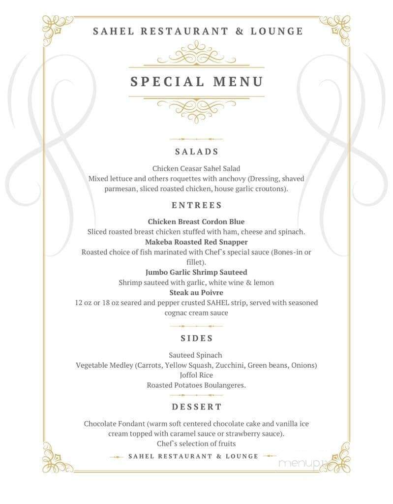 Sahel Restaurant & Lounge - Lowell, MA menu_pic