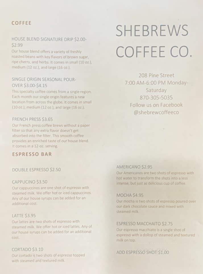 SheBrews Coffee Co. - Crossett, AR menu_pic