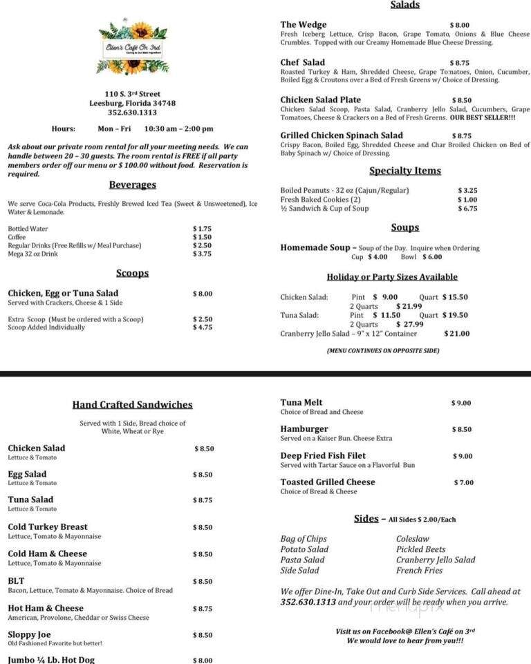 Ellen's Cafe on 3rd - Leesburg, FL menu_pic