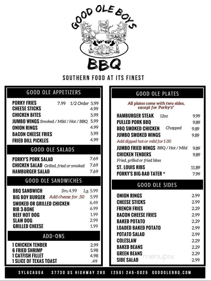Good Ole Boys BBQ - Childersburg, AL menu_pic