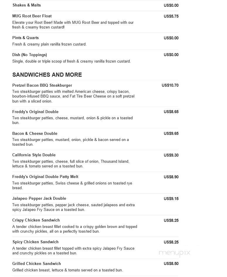 Freddy's Frozen Custard & Steakburgers - Merriam, KS menu_pic