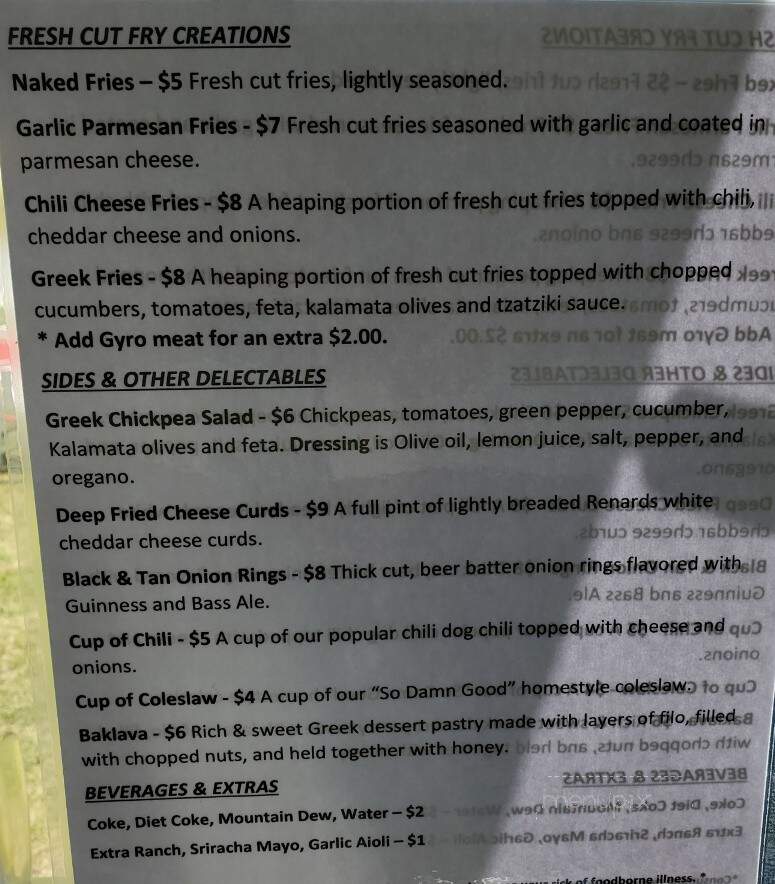 Wally's Weenie Wagon - Baileys Harbor, WI menu_pic