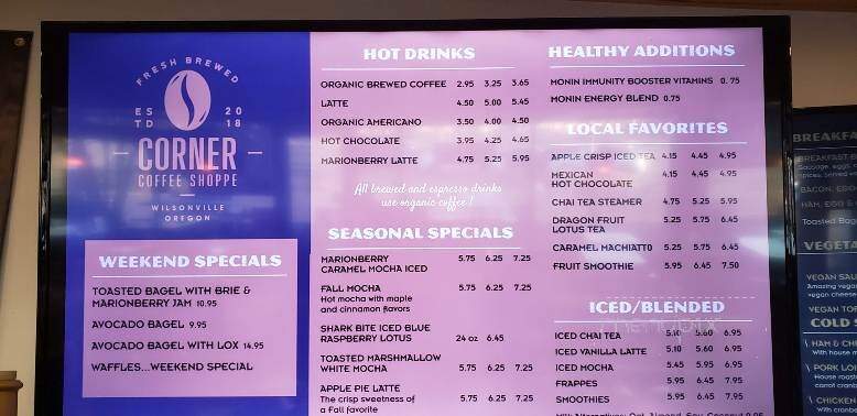 Corner Coffee Shoppe - Wilsonville, OR menu_pic