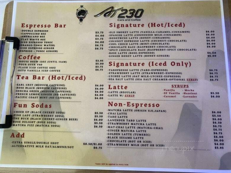 AT230 Cars and Coffee - La Habra, CA menu_pic