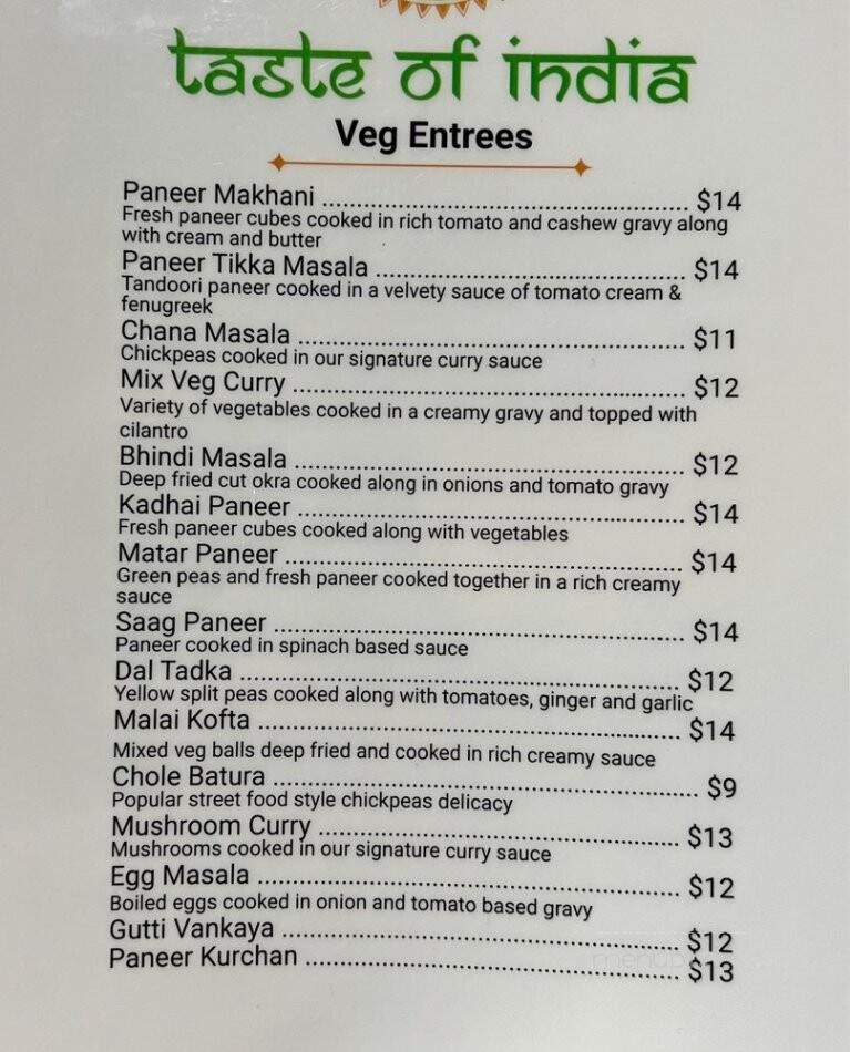 Taste Of India - St. Augustine, FL menu_pic