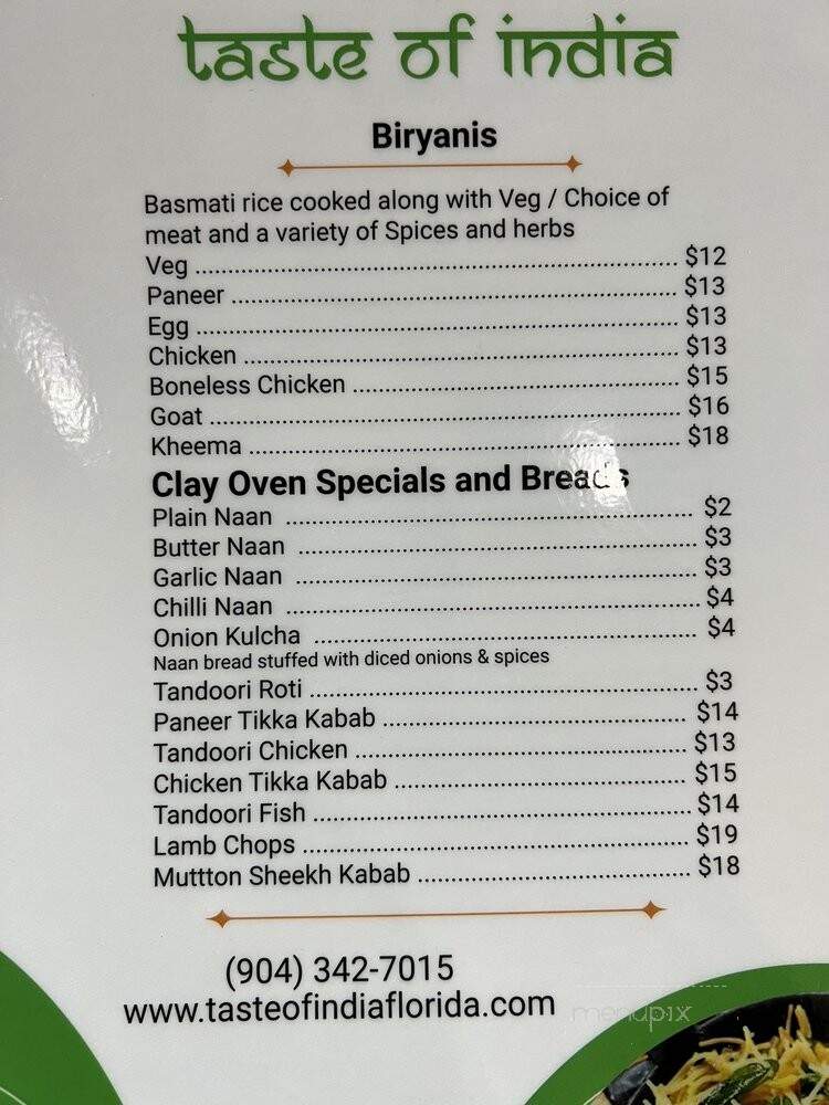 Taste Of India - St. Augustine, FL menu_pic