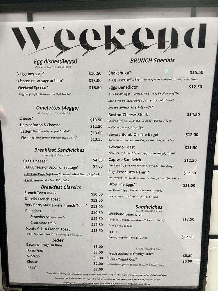 Cafe Weekend - Allston, MA menu_pic