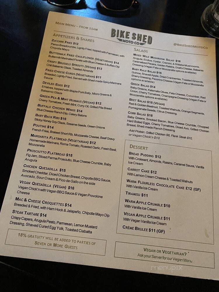 Bike Shed Moto Co - Los Angeles, CA menu_pic