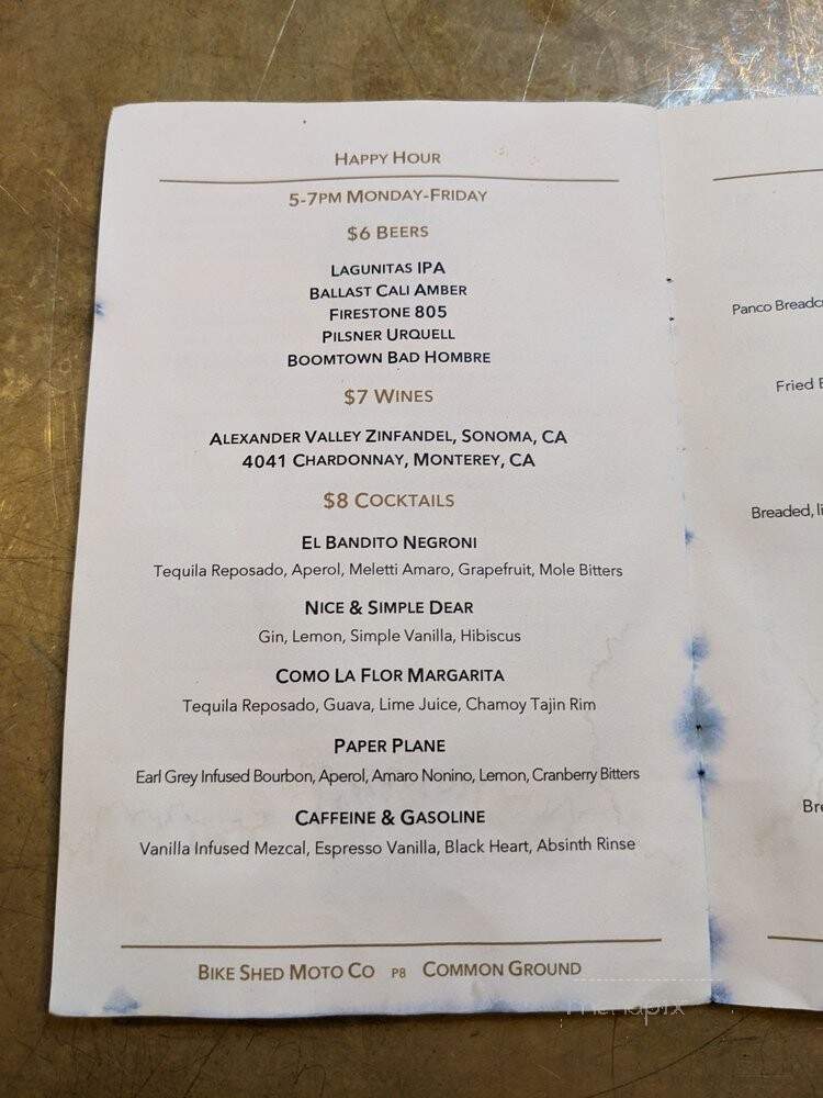 Bike Shed Moto Co - Los Angeles, CA menu_pic