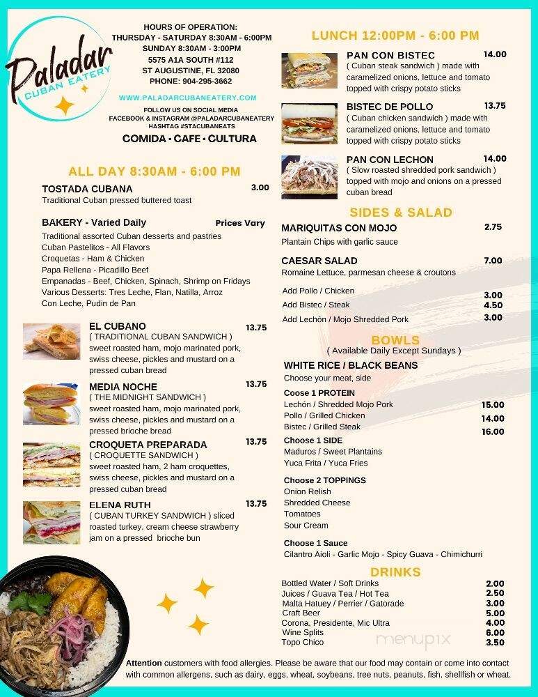 Paladar Cuban Eatery & Bakery - St. Augustine, FL menu_pic