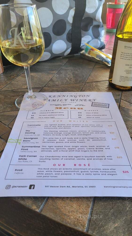 Kennington Family Winery - Marietta, SC menu_pic