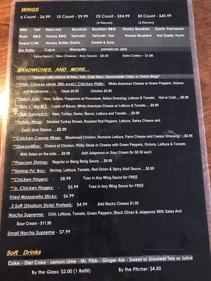 Spencerz Sports Bar - Surfside beach, SC menu_pic