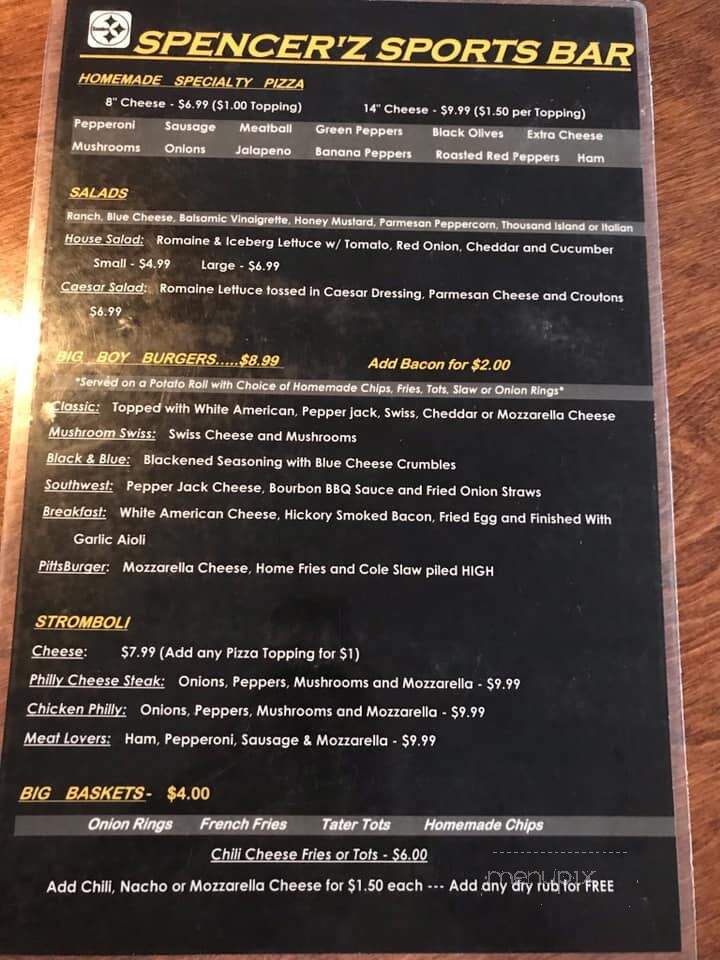 Spencerz Sports Bar - Surfside beach, SC menu_pic