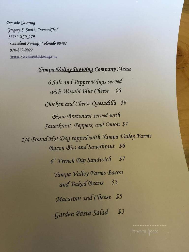 Yampa Valley Brewing - Hayden, CO menu_pic