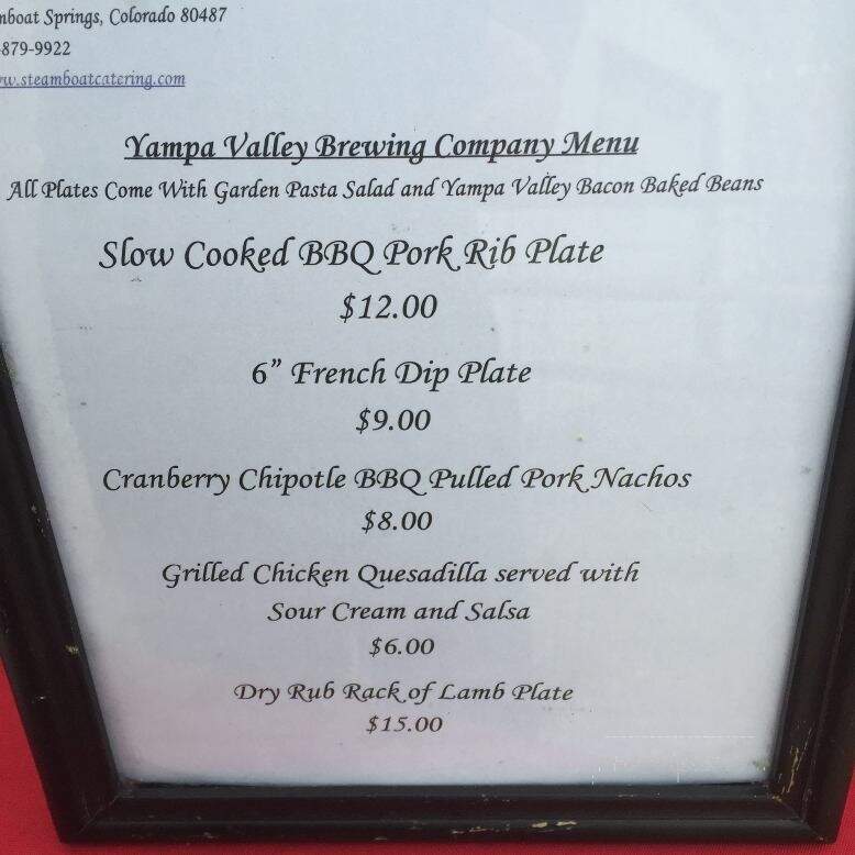 Yampa Valley Brewing - Hayden, CO menu_pic