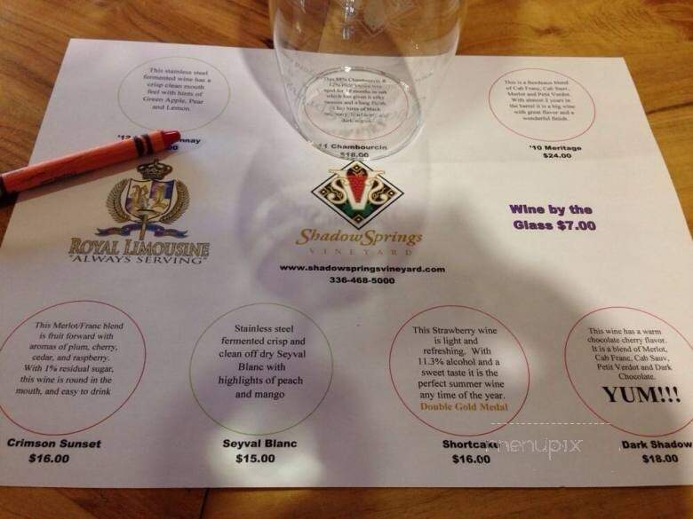 Shadow Springs Vineyard - Hamptonville, NC menu_pic