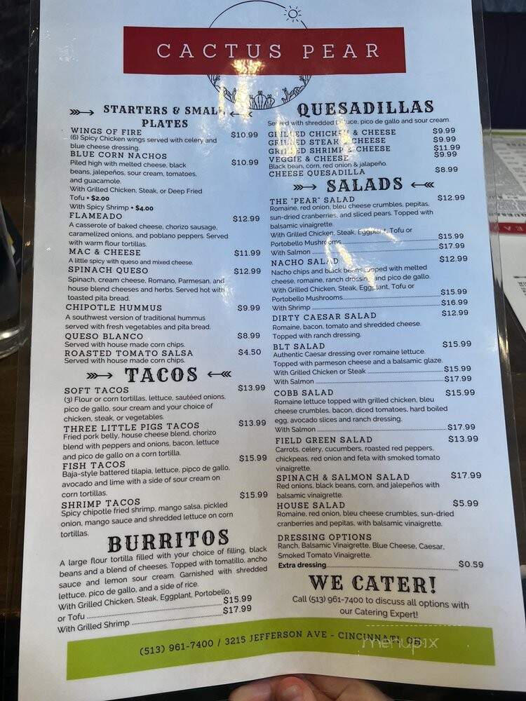 Cactus Pear Restaurant - Cincinnati, OH menu_pic