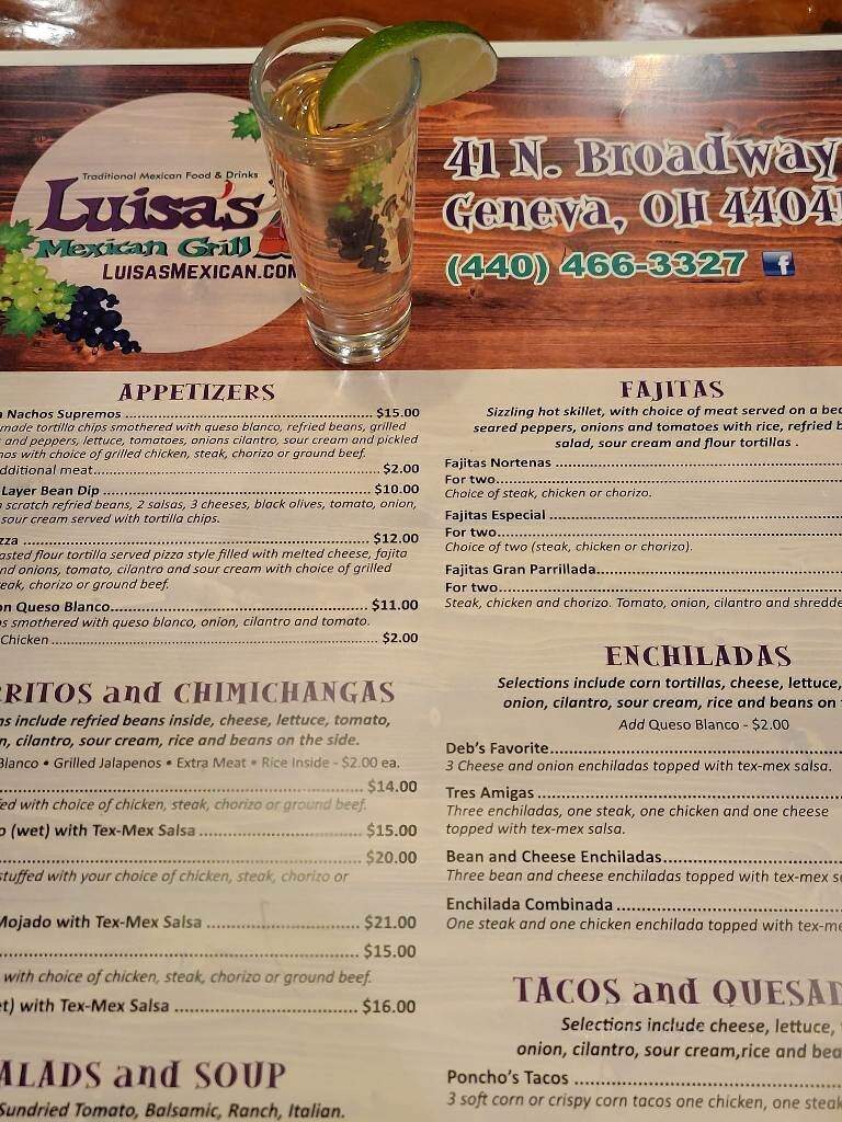 Luisa's Mexican Grill - Geneva, OH menu_pic