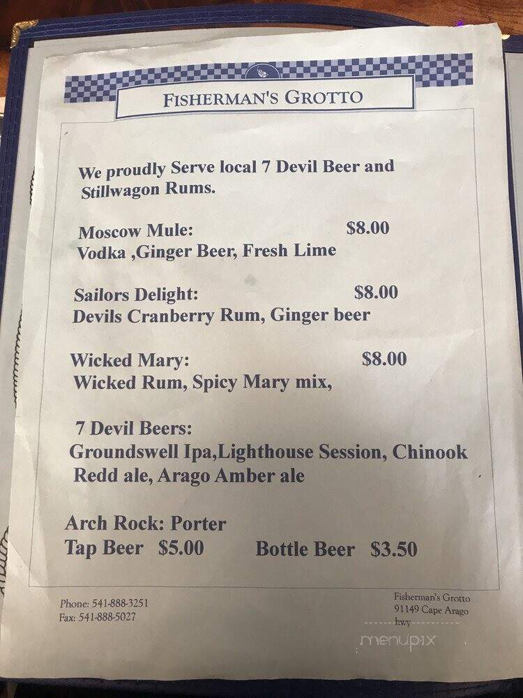 Fisherman's Grotto - Coos Bay, OR menu_pic