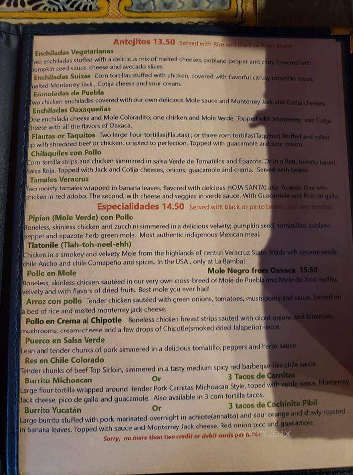 La Bamba - Sandy, OR menu_pic