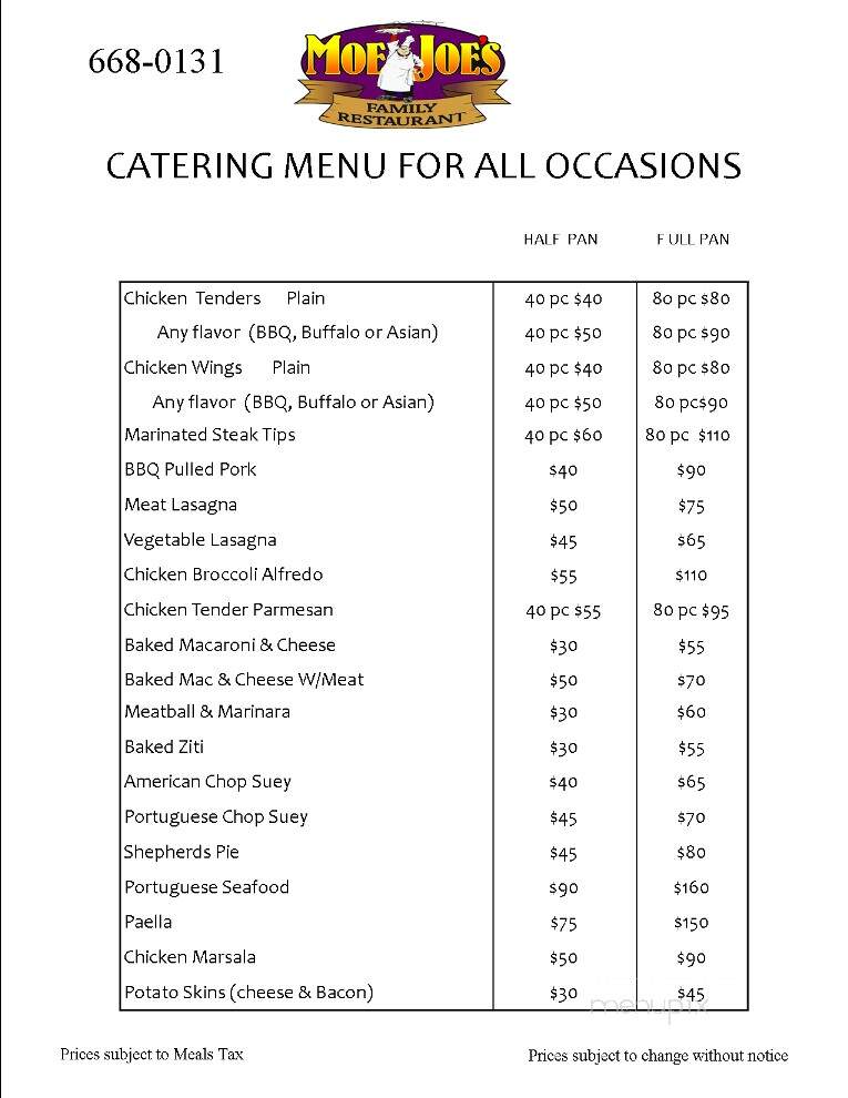 MoeJoe's Family Restaurant - Manchester, NH menu_pic