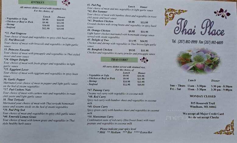 Thai Place Restaurant - Windham, ME menu_pic