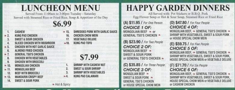 Happy Garden Chinese Rstrnt - Shelton, WA menu_pic