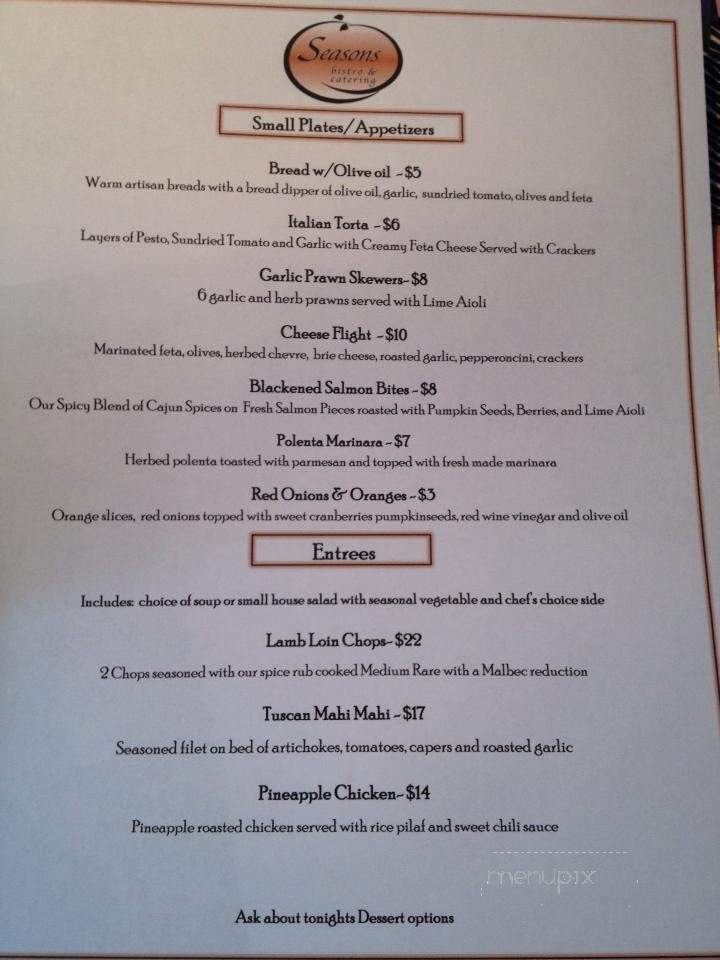 Seasons Bistro - Lewiston, ID menu_pic