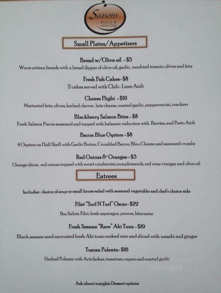Seasons Bistro - Lewiston, ID menu_pic