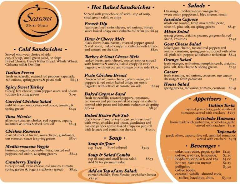 Seasons Bistro - Lewiston, ID menu_pic