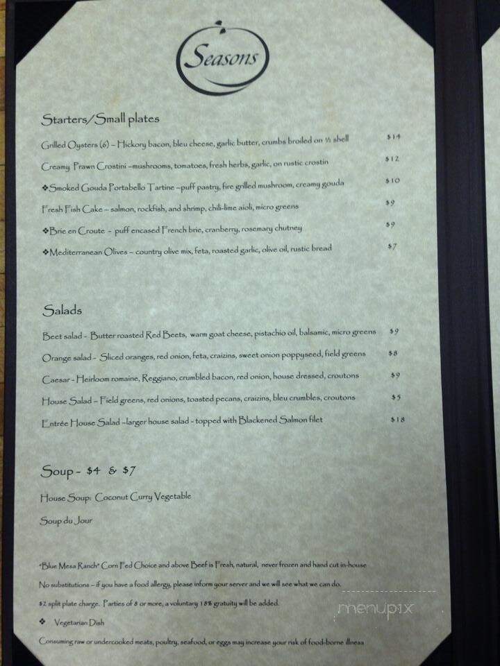 Seasons Bistro - Lewiston, ID menu_pic