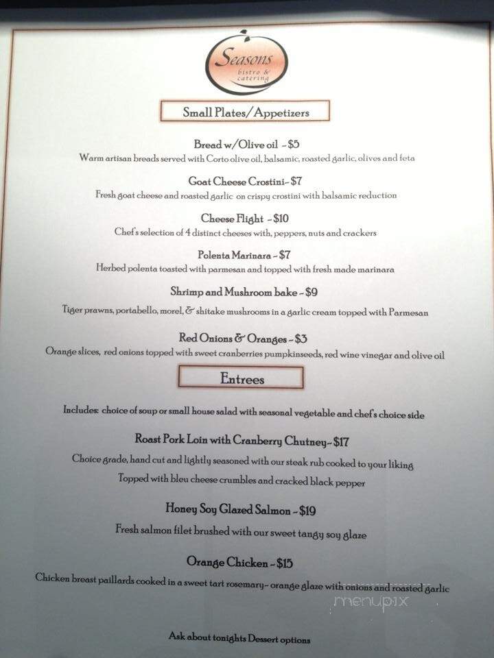 Seasons Bistro - Lewiston, ID menu_pic