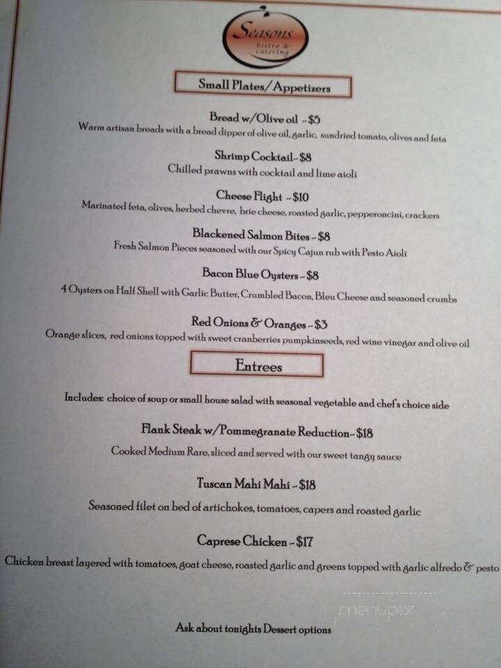 Seasons Bistro - Lewiston, ID menu_pic
