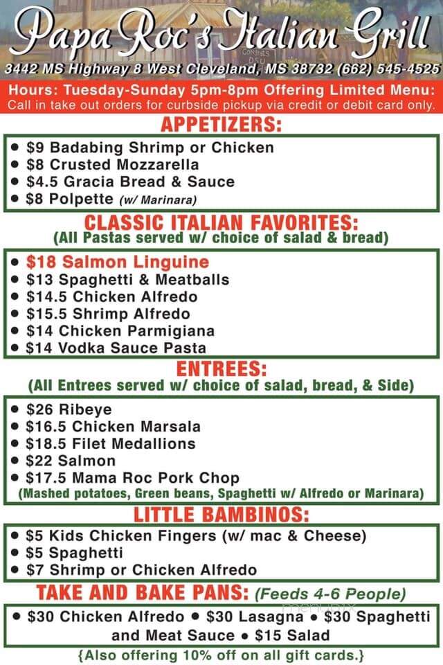 Papa Roc's - Cleveland, MS menu_pic