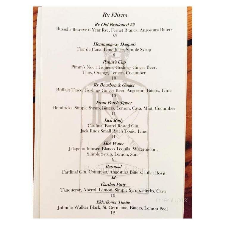 Rx Restaurant and Bar - Wilmington, NC menu_pic