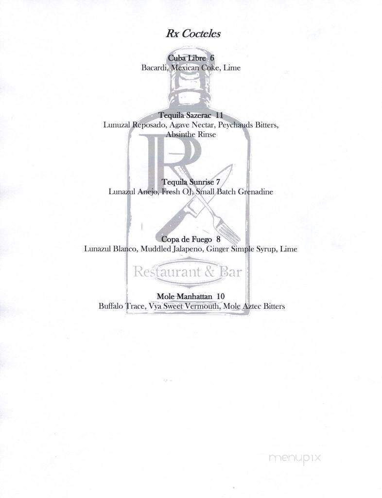 Rx Restaurant and Bar - Wilmington, NC menu_pic