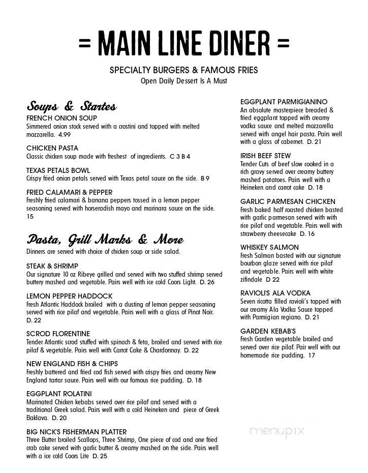 Main Line Diner & Pizza Company - Maybrook, NY menu_pic