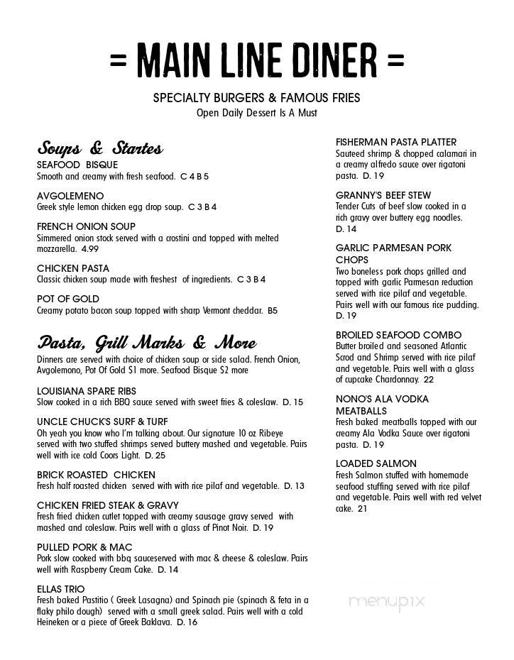 Main Line Diner & Pizza Company - Maybrook, NY menu_pic