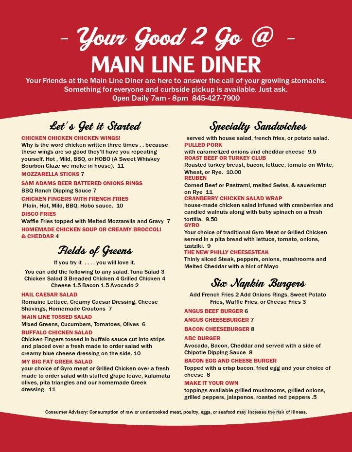 Main Line Diner & Pizza Company - Maybrook, NY menu_pic