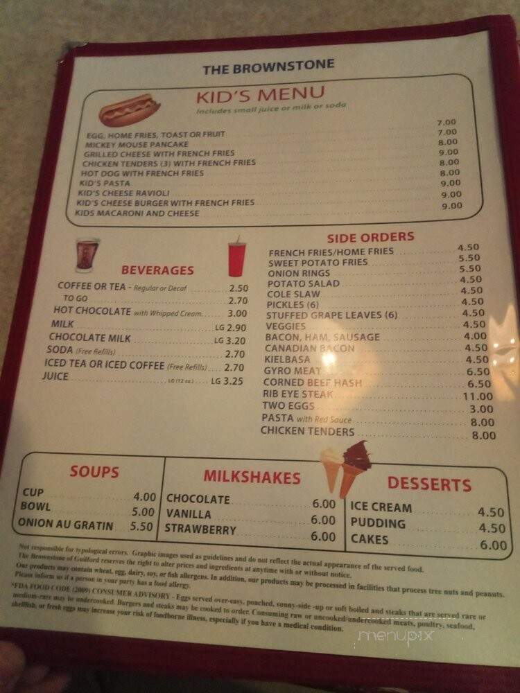 The Brownstone House Restaurant - Guilford, CT menu_pic